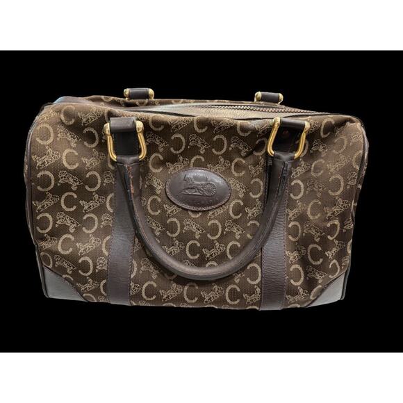 CELINE Vintage Macadam Sulky Boston Bag Brown Canvas Leather Purse | COA - Picture 1 of 16